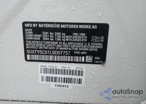 2020 BMW X3 xDrive30I z USA, uszkodzony, nr VIN 5UXTY5C01L9D07757